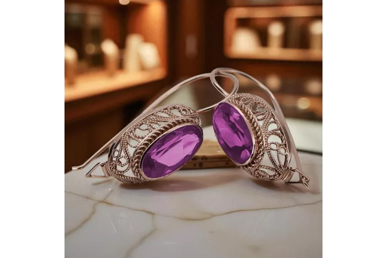 Розови розови 14k 585 златни аметистови обеци vec023 Vintage