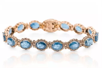 Rose pink red Russian 14k gold aquamarine and zircons tennis bracelet tbc001r