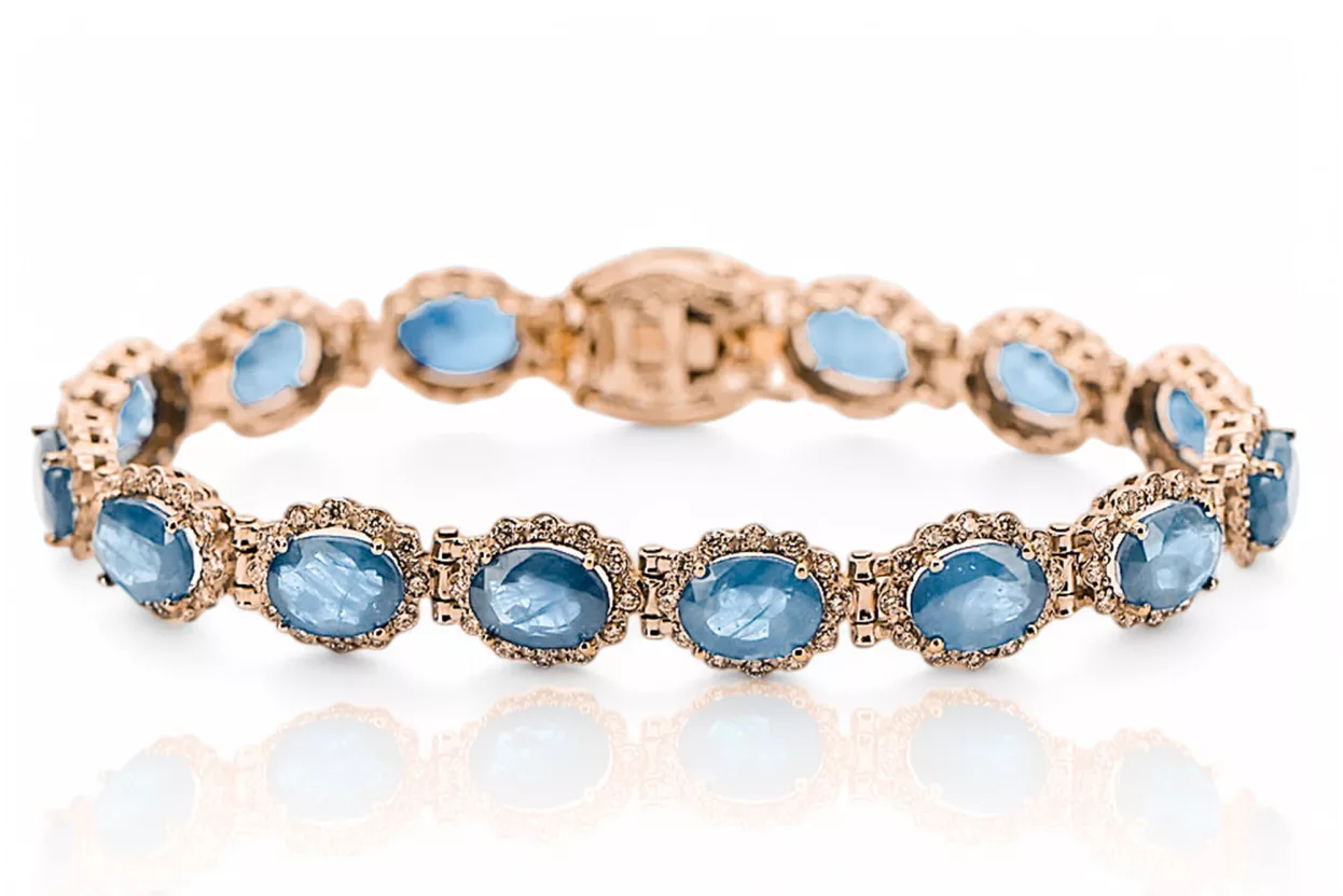 Rose rose rouge russe 14k or aigueamarine et zircons bracelet tennis TBC001R