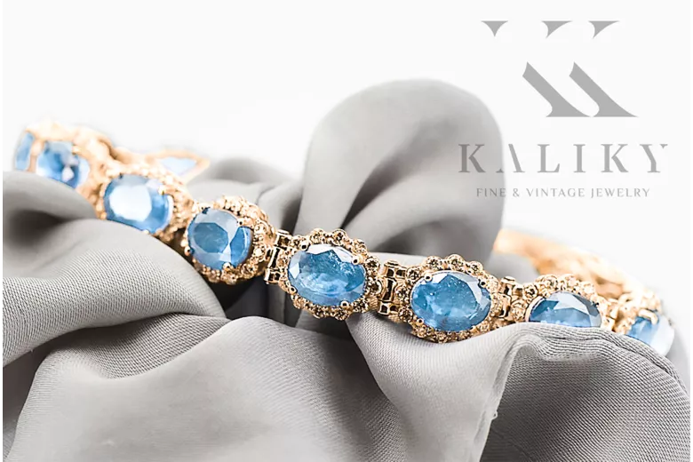 Rose Ružová červená Ruská 14K zlata Aquamarine a zirkóny Tenisový náramok TBC001R