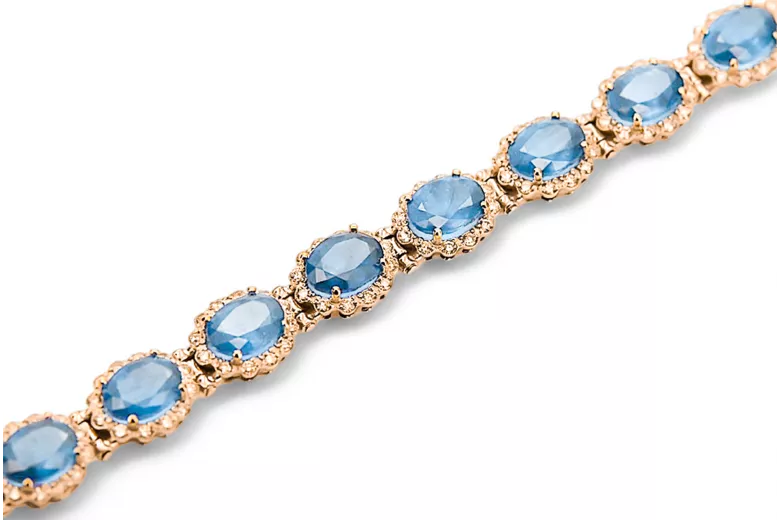 Rose rose rouge russe 14k or aigueamarine et zircons bracelet tennis TBC001R