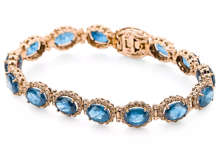 Rose pink red Russian 14k gold aquamarine and zircons tennis bracelet tbc001r