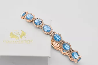 Rose roz roșu rus Rusia 14k aur Aquamarine și zirconi Bratara de tenis TBC001R