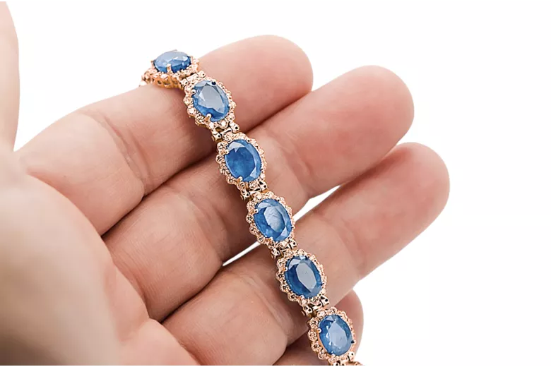 Rose pink red Russian 14k gold aquamarine and zircons tennis bracelet tbc001r