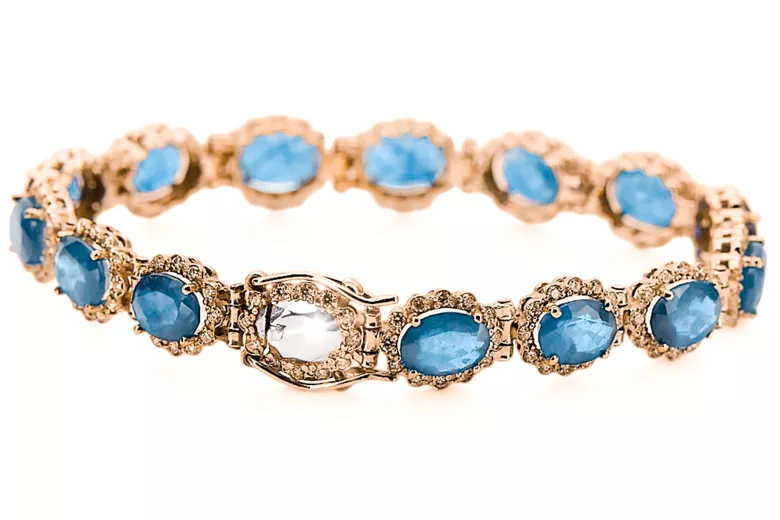 Rose Rosa Rot Russisch 14 Karat Gold Aquamarine und Zirkons Tennisarmband TBC001R