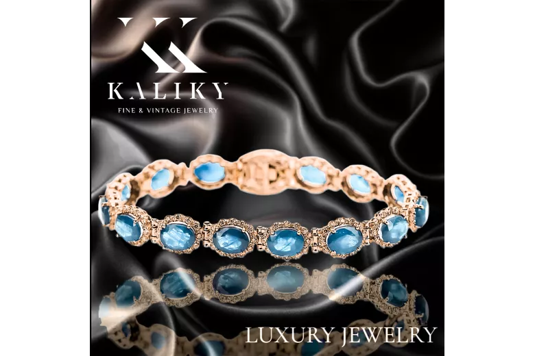 Rose ροζ κόκκινο ρωσικό 14 καράτια χρυσό Aquamarine και ζύρθο τένις βραχιόλι tbc001r