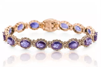 Rose rosa ruso ruso 14k oro alexandrita y circonio pulsera tenis tbc001r