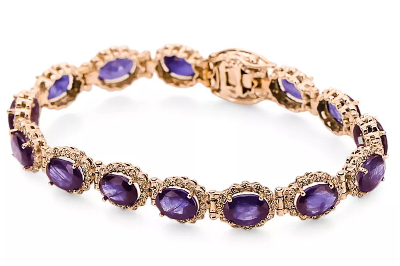 Rose roz roșu rus Russian 14k aur alexandrite și zirconi brățară tenis TBC001R