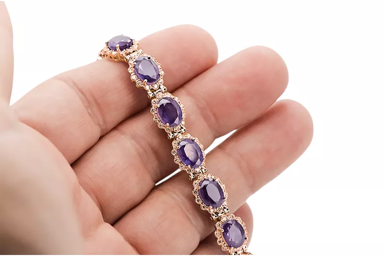 Rožinė rožinė raudona rusų 14k aukso alexandrite ir cirkons teniso apyrankė tbc001r