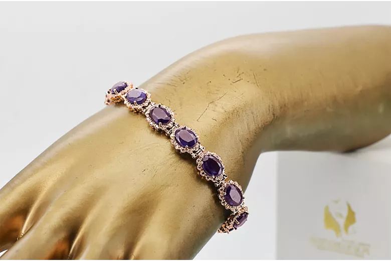 Rose Pink Red Russian 14K Gold Alexandrit a zirkóny Tenisový náramok TBC001R
