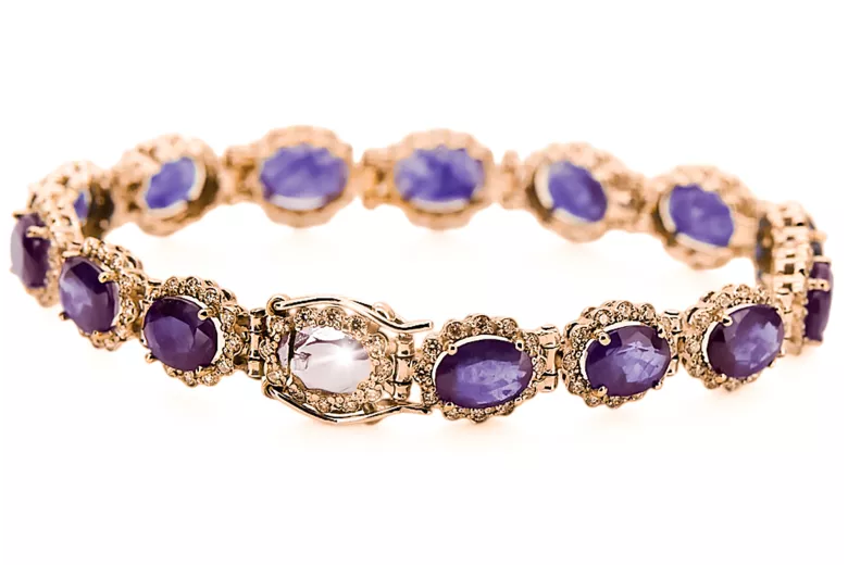 Rose Pink Red Russian 14K Gold Alexandrit a zirkóny Tenisový náramok TBC001R