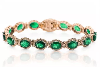 Rose pink red Russian 14k gold emerald and zircons tennis bracelet tbc001r