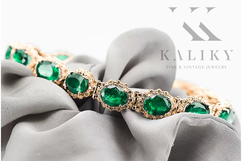 Rosa rosa ruso ruso 14k oro esmeralda y circonio pulsera tenis tbc001r