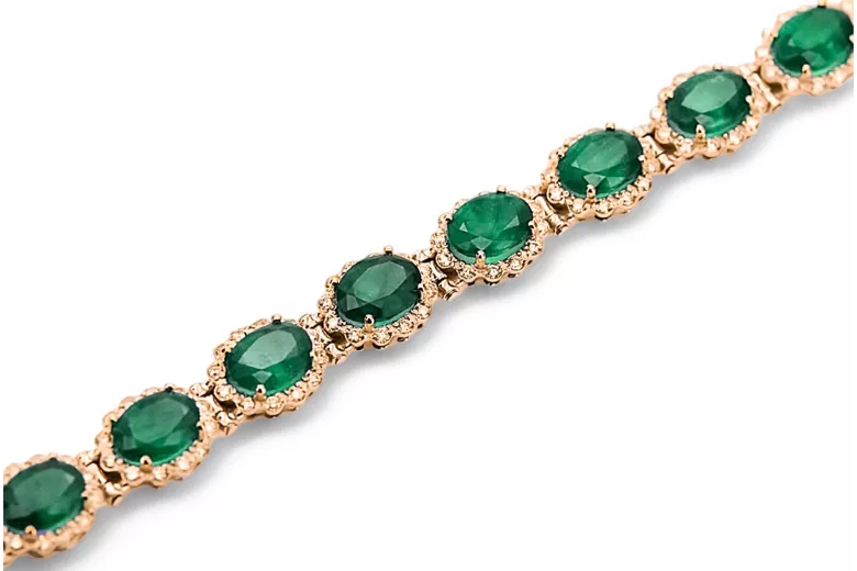 Rosa rosa ruso ruso 14k oro esmeralda y circonio pulsera tenis tbc001r