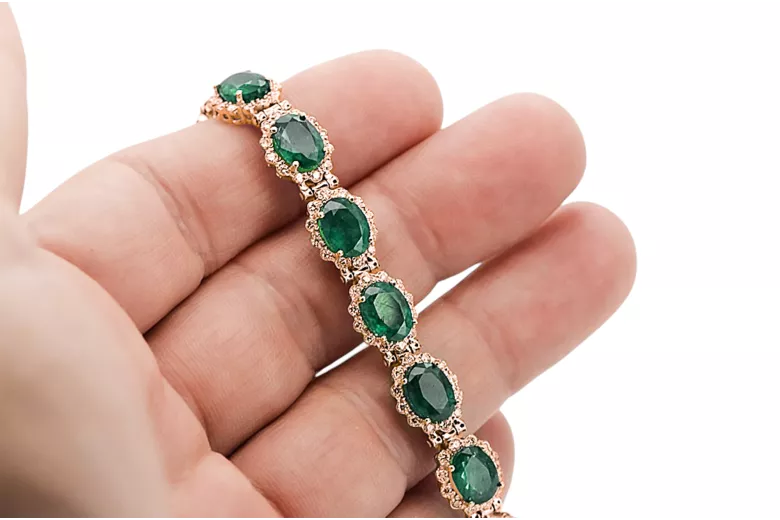 Rose Pink Red Russian 14K Gold Emerald a zirkóny Tenisový náramok TBC001R