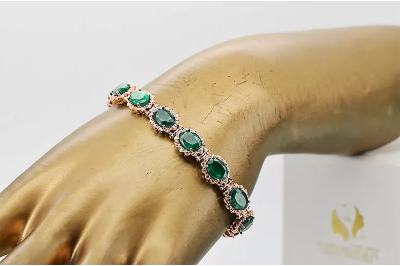 Rose růžová červená ruská 14k zlata smaragdové a zirkony tenisový náramek tbc001r