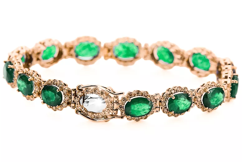 Rosa rosa ruso ruso 14k oro esmeralda y circonio pulsera tenis tbc001r