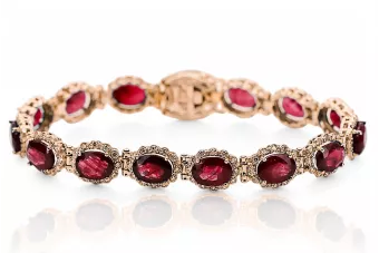 Rose rose rouge russe 14k or ruby et zircons bracelet tennis tbc001r