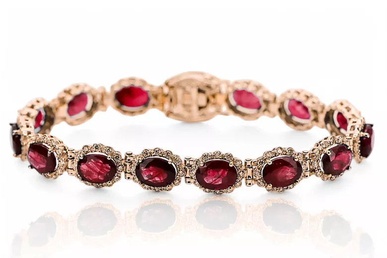 Rose rose rouge russe 14k or ruby et zircons bracelet tennis tbc001r