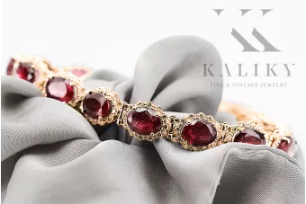 Rose pink red Russian 14k gold ruby and zircons tennis bracelet tbc001r