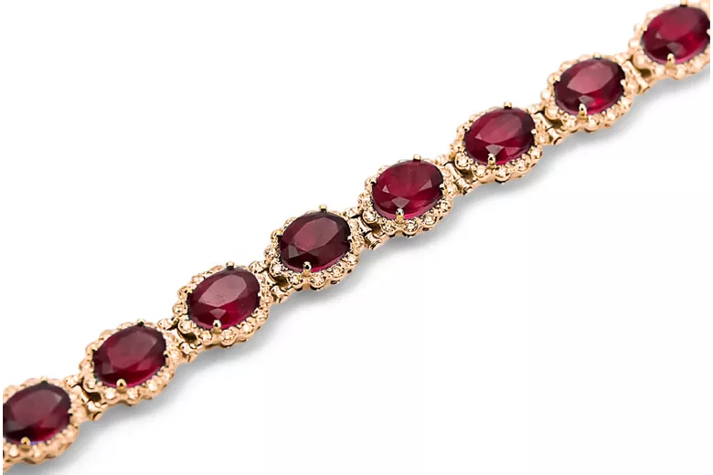 Rose rosa rojo ruso 14k oro rubí y zircones Pulsera de tenis TBC001R