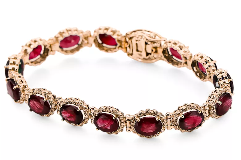 Rose rosa rojo ruso 14k oro rubí y zircones Pulsera de tenis TBC001R