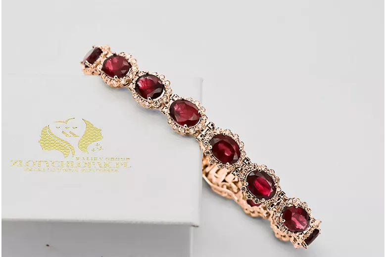 Rose Rosa Rot Russisch 14 Karat Gold Rubin und Zirkonen Tennis Armband TBC001R