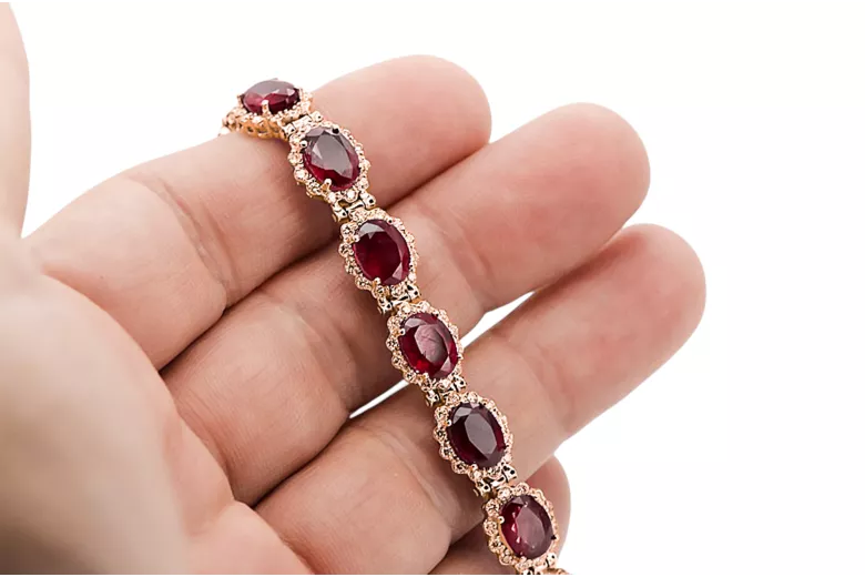 Rose rose rouge russe 14k or ruby et zircons bracelet tennis tbc001r