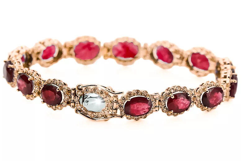 Rose Rosa Rot Russisch 14 Karat Gold Rubin und Zirkonen Tennis Armband TBC001R