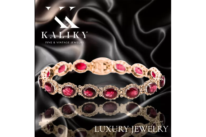 Rose pink red Russian 14k gold ruby and zircons tennis bracelet tbc001r