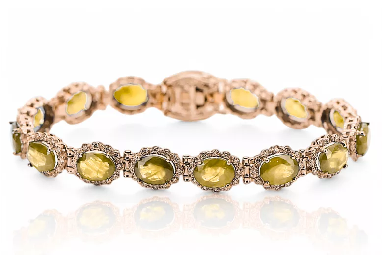 Rosa rosa rojo ruso 14k oro perydot y zircon brazalete tenis tbc001r