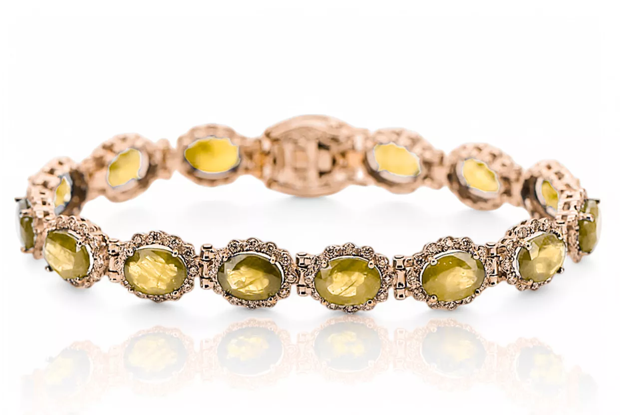 Rosa rosa rojo ruso 14k oro perydot y zircon brazalete tenis tbc001r