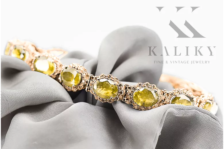 Bransoletka tenisowa z czerwonego różowego rosyjskiego złota 14k 585 z peridotem i cyrkoniami tbc001r