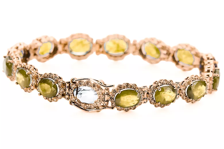 Rosa rosa rojo ruso 14k oro perydot y zircon brazalete tenis tbc001r