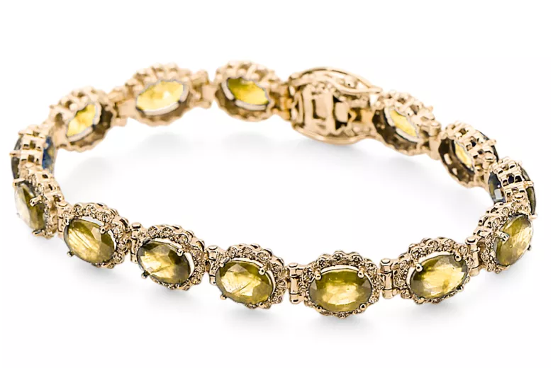 Rose rose rouge 14k russe or aigueamarine et zircons bracelet de tennis TBC001R