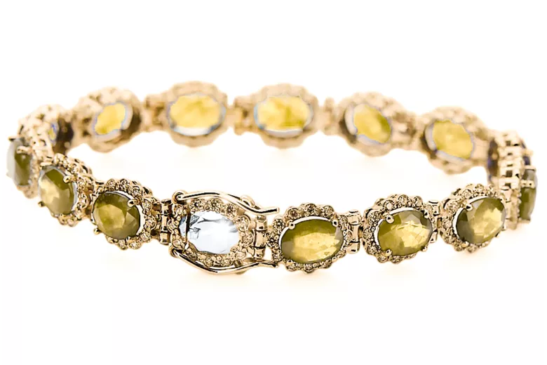 Rose pink red 14k Russian gold aquamarine and zircons tennis bracelet tbc001r