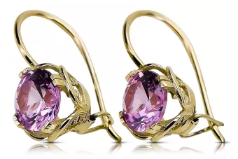 Сережки Аметист 14k Жовтий золото Vec029y Російський радянський старовинний стиль Арт-деко