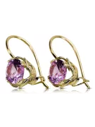Náušnice Amethyst 14K Žltá Gold VEC029Y Ruský sovietsky vintage štýl Art Deco