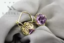 Ohrringe Amethyst 14k Gelbgold Vec029Y Russischer sowjetischer Vintage-Art-Art-Deko