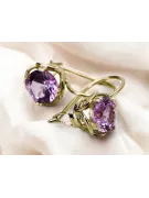 Náušnice Amethyst 14K Žltá Gold VEC029Y Ruský sovietsky vintage štýl Art Deco