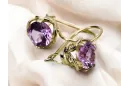 Pendientes Amatista 14k Oro amarillo VEC029Y RUSA SOVIET SOVIET STYLE ART DE DECO