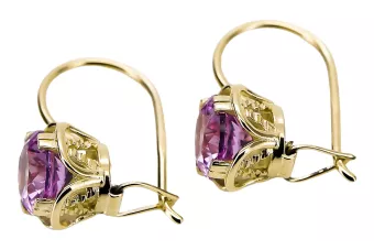 Pendientes Amatista 14k Oro amarillo VEC029Y RUSA SOVIET SOVIET STYLE ART DE DECO