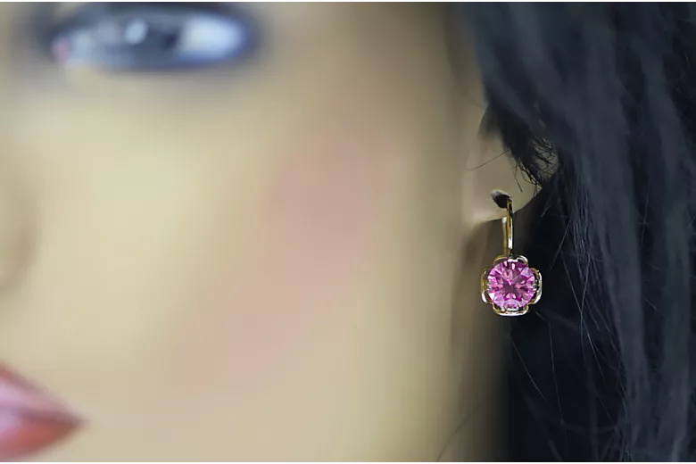 Boucles d'oreilles Amethyste 14k Yellow Gold Vec029Y Russe Soviétique Soviétique Vintage Style Art Déco