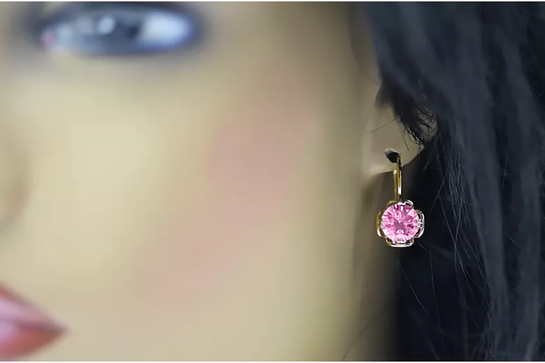 Boucles d'oreilles Amethyste 14k Yellow Gold Vec029Y Russe Soviétique Soviétique Vintage Style Art Déco