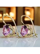 Pendientes Amatista 14k Oro amarillo VEC029Y RUSA SOVIET SOVIET STYLE ART DE DECO