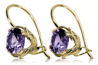 Сережки Alexandrite 14k Жовтий золото Vec029y Російський радянський старовинний стиль Арт-деко