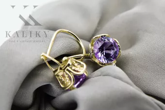Pendientes Alexandrite 14k Amarillo Oro VEC029Y RUSA SOVIET SOVIET STYLE ART DE DECO