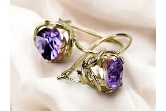 Auskarai Aleksandrite 14k geltona aukso VEC029Y Rusų sovietinis derliaus stiliaus meno deco