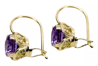 Сережки Alexandrite 14k Жовтий золото Vec029y Російський радянський старовинний стиль Арт-деко