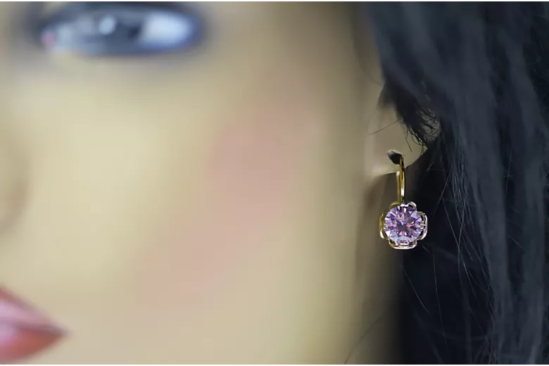 Boucles d'oreilles Alexandrite 14k Jaune Gold Vec029Y Russe Soviétique Vintage Style Art Déco